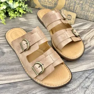 NIB Born Henna 8M Comfort Leather Slide Sandals Natural