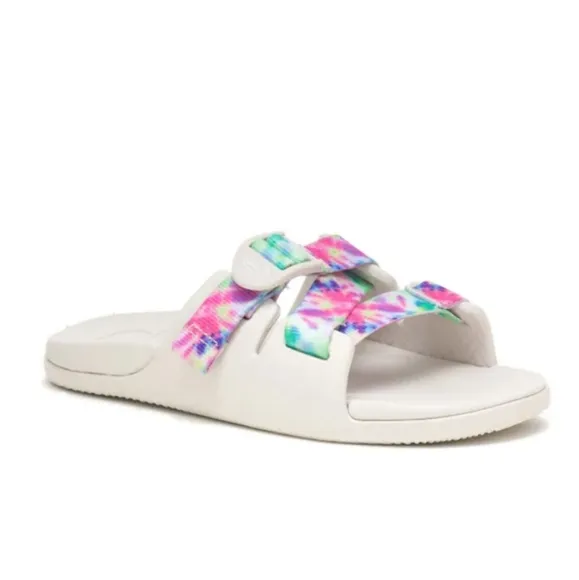 NIB Chaco Chillos Slide Sandal In White Rainbow Tie Dye Kids Size 1
