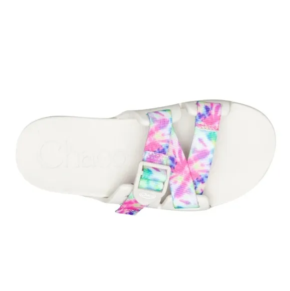 NIB Chaco Chillos Slide Sandal In White Rainbow Tie Dye Kids Size 1