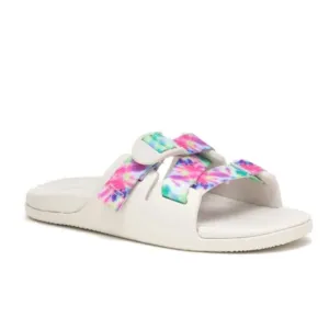 NIB Chaco Chillos Slide Sandal In White Rainbow Tie Dye Kids Size 1