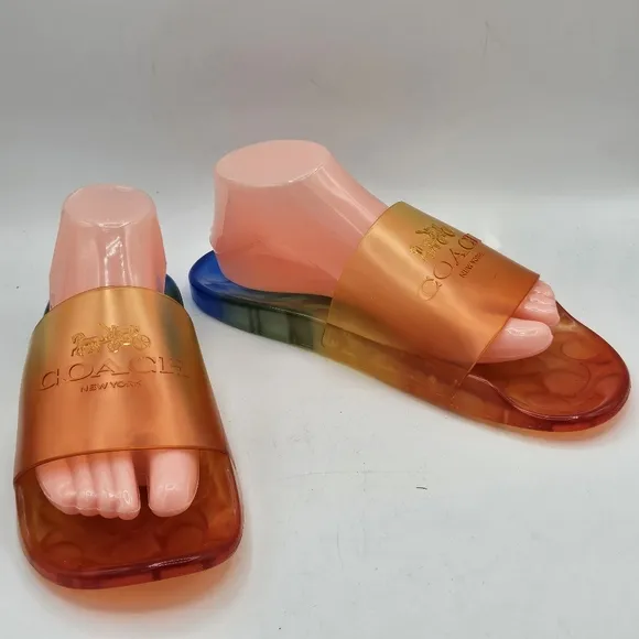 NIB Coach Ulyssa rubber rainbow pride slide sandals size 10 B