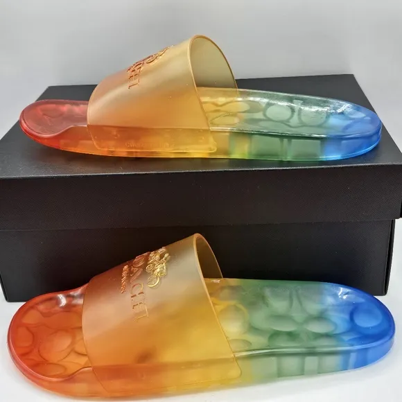 NIB Coach Ulyssa rubber rainbow pride slide sandals size 10 B