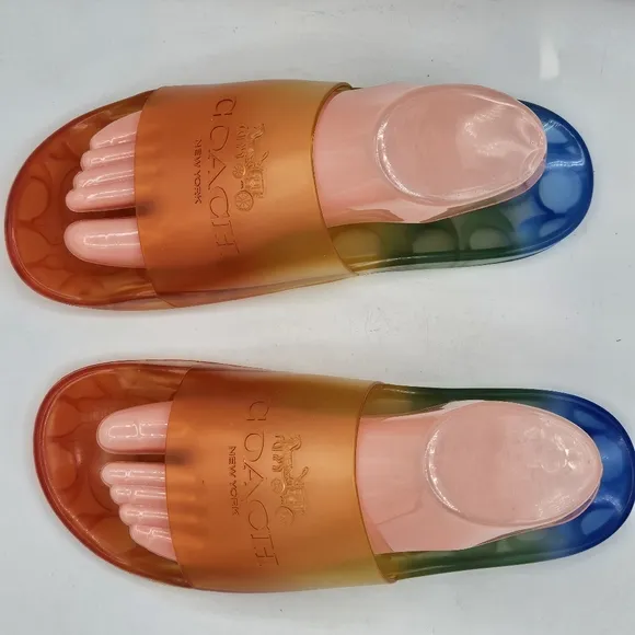 NIB Coach Ulyssa rubber rainbow pride slide sandals size 10 B
