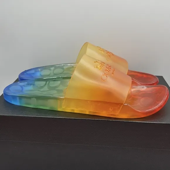 NIB Coach Ulyssa rubber rainbow pride slide sandals size 10 B