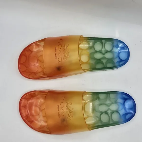 NIB Coach Ulyssa rubber rainbow pride slide sandals size 10 B