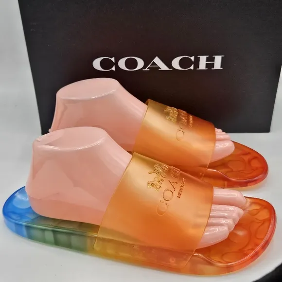 NIB Coach Ulyssa rubber rainbow pride slide sandals size 10 B