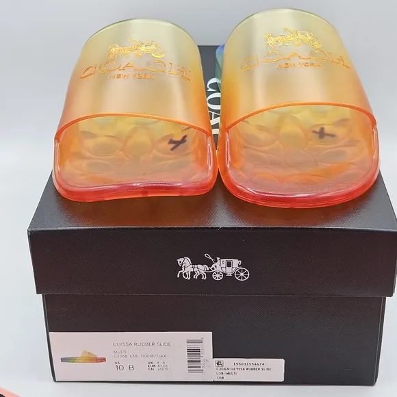 NIB Coach Ulyssa rubber rainbow pride slide sandals size 10 B