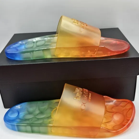 NIB Coach Ulyssa rubber rainbow pride slide sandals size 10 B