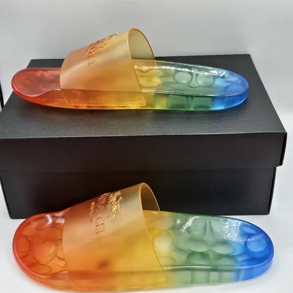 NIB Coach Ulyssa rubber rainbow pride slide sandals size 10 B