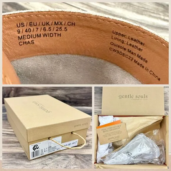 NIB Gentle Souls by Kenneth Cole 9M Chas Comfort Open Toe Heeled Sandals Suede