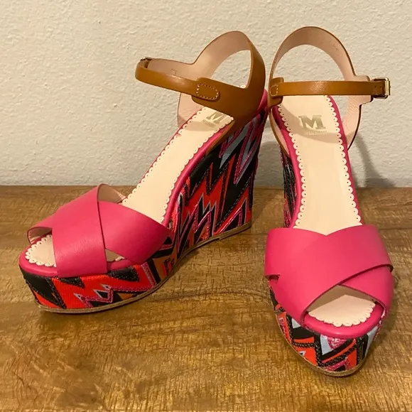 NIB MISSONI Leather Zig Zag Wedge Sandals Sz 39