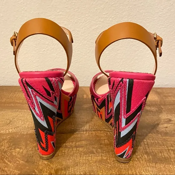 NIB MISSONI Leather Zig Zag Wedge Sandals Sz 39