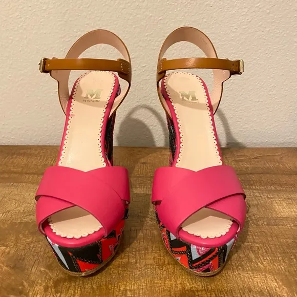 NIB MISSONI Leather Zig Zag Wedge Sandals Sz 39