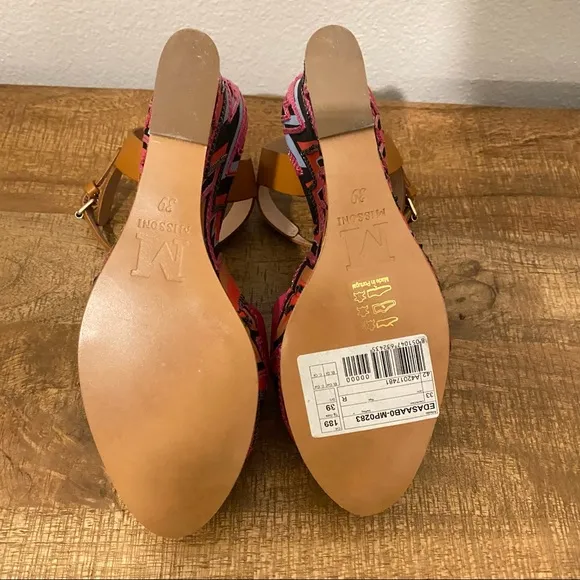 NIB MISSONI Leather Zig Zag Wedge Sandals Sz 39