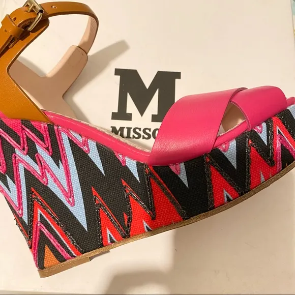 NIB MISSONI Leather Zig Zag Wedge Sandals Sz 39