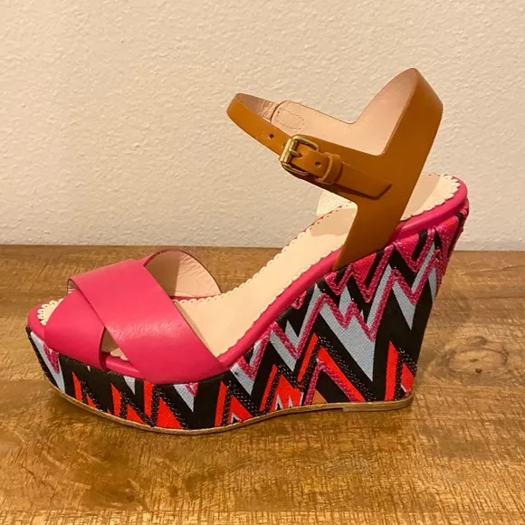 NIB MISSONI Leather Zig Zag Wedge Sandals Sz 39