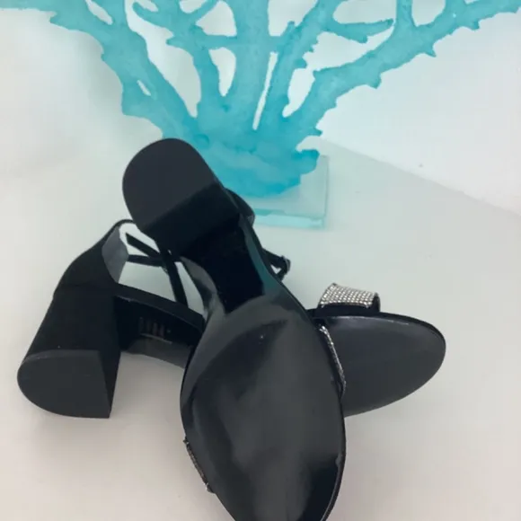 NIB NINA BLACK SUEDE UPPER CRYSTAL EMBELLISHED DRESSY SANDALS 7M