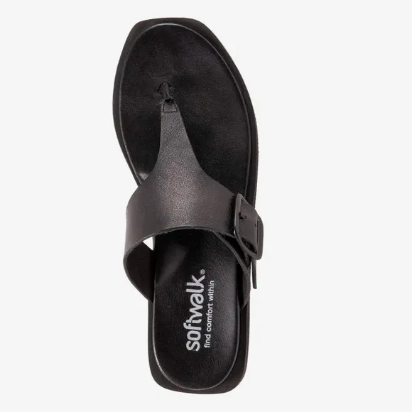 NIB SoftWalk Black Leather Kisi Sandals Slip-On Thongs sz 9.5 Wide