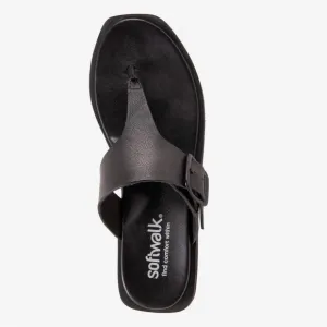 NIB SoftWalk Black Leather Kisi Sandals Slip-On Thongs sz 9.5 Wide