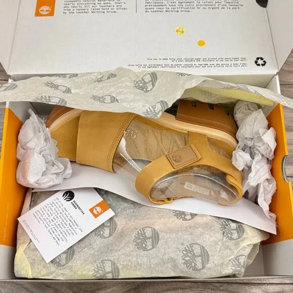 NIB Timberland Everleigh 9M Lug Sole Ankle Strap Sandal Wheat Nubuck