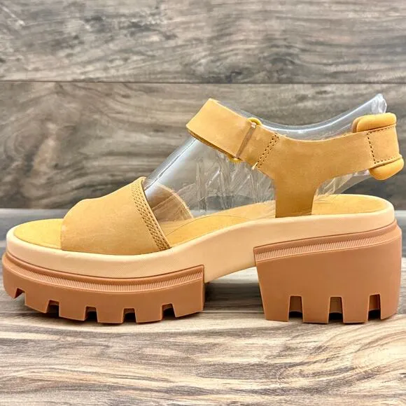 NIB Timberland Everleigh 9M Lug Sole Ankle Strap Sandal Wheat Nubuck