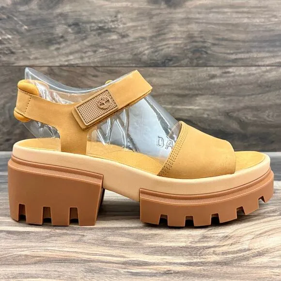 NIB Timberland Everleigh 9M Lug Sole Ankle Strap Sandal Wheat Nubuck