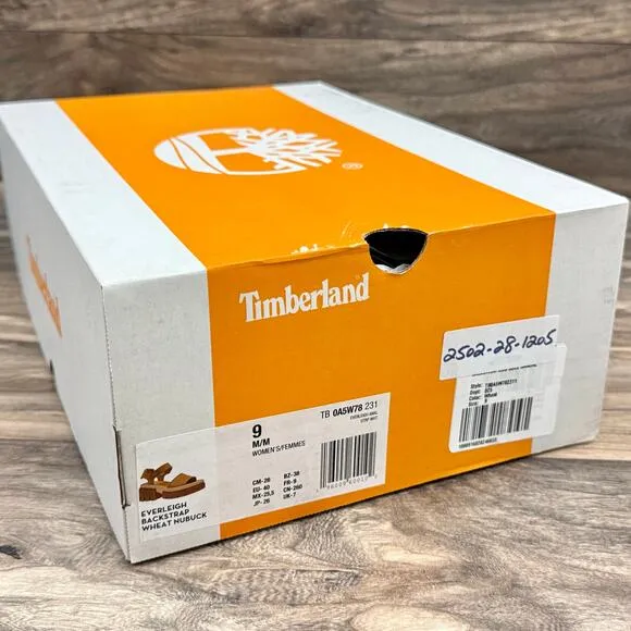 NIB Timberland Everleigh 9M Lug Sole Ankle Strap Sandal Wheat Nubuck