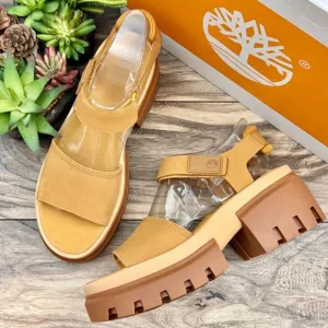 NIB Timberland Everleigh 9M Lug Sole Ankle Strap Sandal Wheat Nubuck