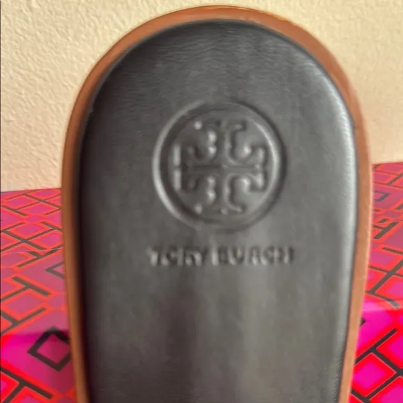 NIB Tory Burch Weston Full Logo Thong Sandals, Black Leather size 11