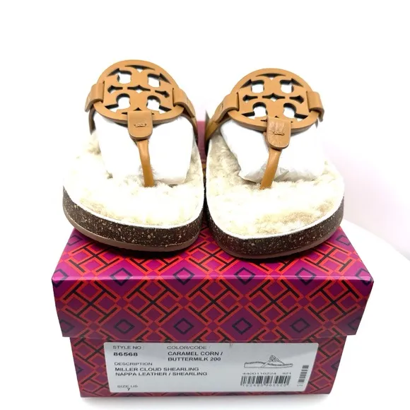 NIB TORY BURCH Women's Miller Cloud Napa Leather / Shearling Sandal  Size 7