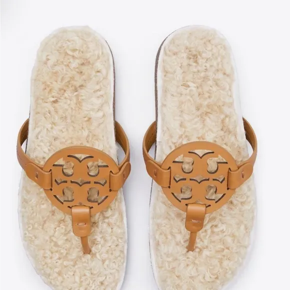 NIB TORY BURCH Women's Miller Cloud Napa Leather / Shearling Sandal  Size 7