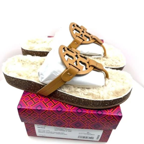 NIB TORY BURCH Women's Miller Cloud Napa Leather / Shearling Sandal  Size 7