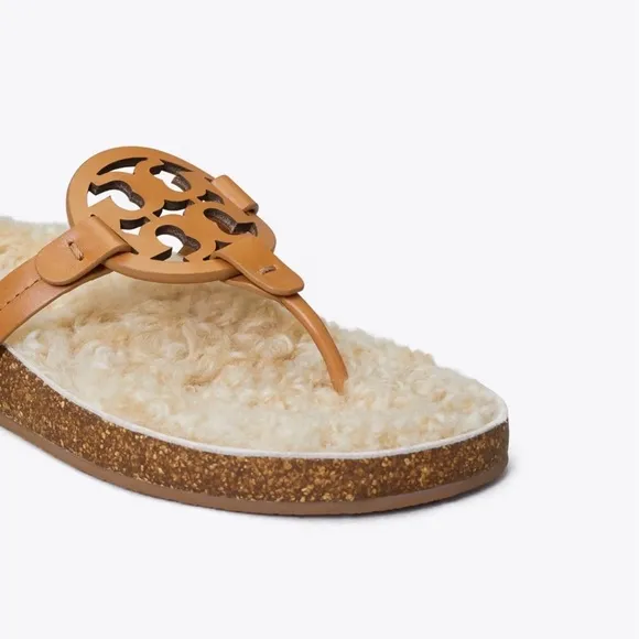 NIB TORY BURCH Women's Miller Cloud Napa Leather / Shearling Sandal  Size 7