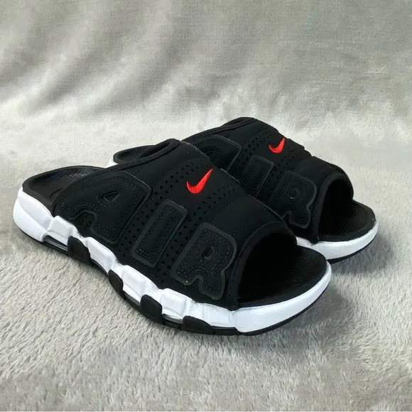 Nike Air More Uptempo Mens Slide Sandals Size 8 Black White Cushion NEW