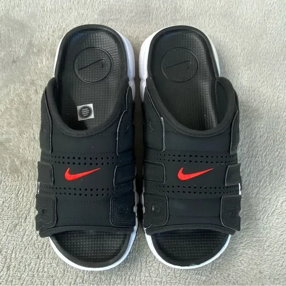 Nike Air More Uptempo Mens Slide Sandals Size 8 Black White Cushion NEW