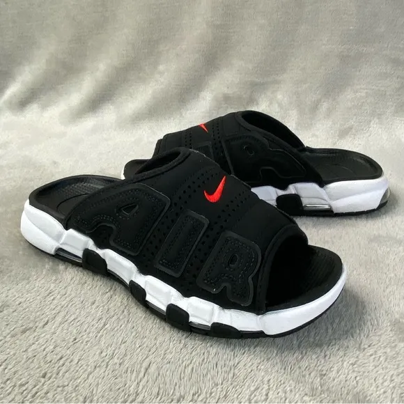 Nike Air More Uptempo Mens Slide Sandals Size 8 Black White Cushion NEW
