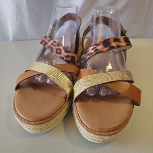 NINE WEST Calico Espadrille Sandals Womens Size 11  Leopard Multi Platforms NEW