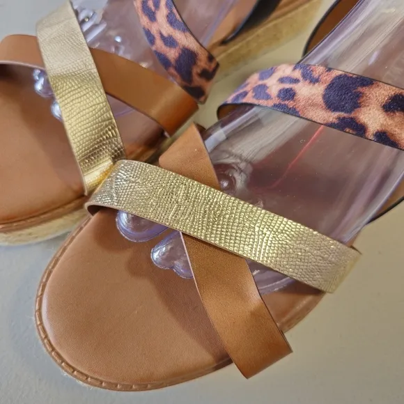 NINE WEST Calico Espadrille Sandals Womens Size 11  Leopard Multi Platforms NEW