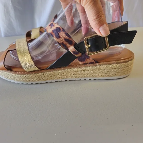 NINE WEST Calico Espadrille Sandals Womens Size 11  Leopard Multi Platforms NEW