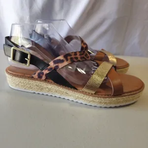 NINE WEST Calico Espadrille Sandals Womens Size 11  Leopard Multi Platforms NEW
