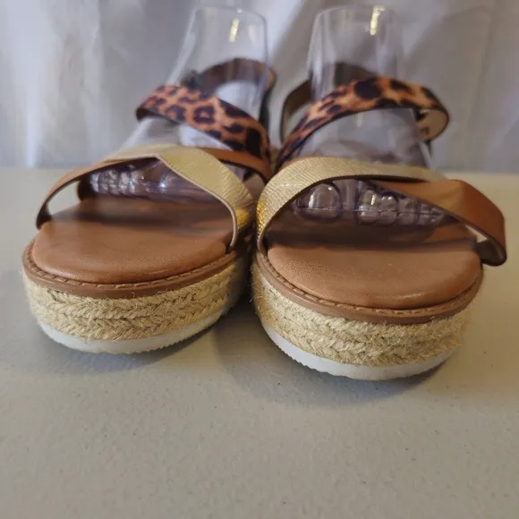 NINE WEST Calico Espadrille Sandals Womens Size 11  Leopard Multi Platforms NEW