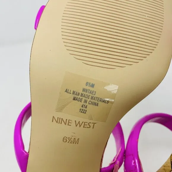 Nine West Womens 6.5M Tae Round Toe Heeled Slide Dress Sandals in Neon Pink $79