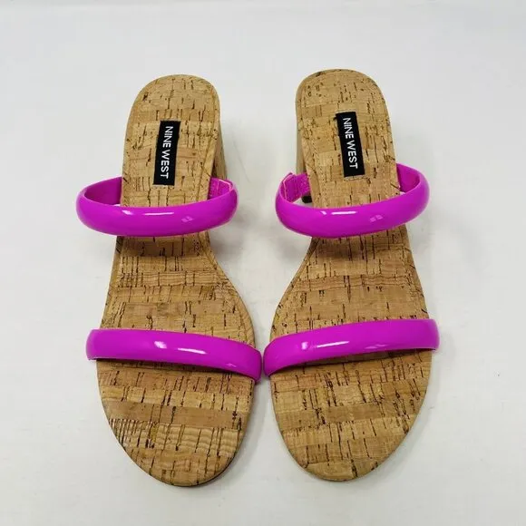Nine West Womens 6.5M Tae Round Toe Heeled Slide Dress Sandals in Neon Pink $79