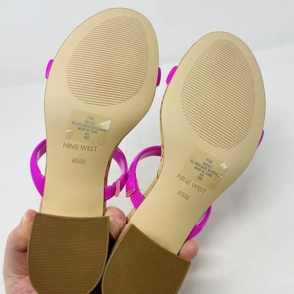 Nine West Womens 6.5M Tae Round Toe Heeled Slide Dress Sandals in Neon Pink $79