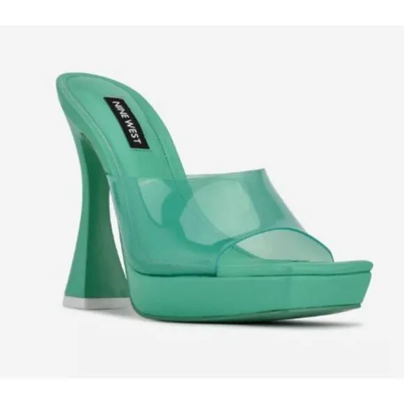 Nine West Womens Light Green Ansel Platform Slide Heeled Sandals Size 7