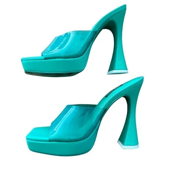 Nine West Womens Light Green Ansel Platform Slide Heeled Sandals Size 7