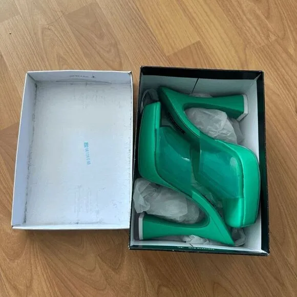 Nine West Womens Light Green Ansel Platform Slide Heeled Sandals Size 7