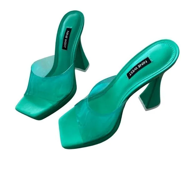 Nine West Womens Light Green Ansel Platform Slide Heeled Sandals Size 7