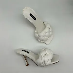 NINE WEST Women's Yoyo slip on Heeled Dress Sandals white faux leather size 7M