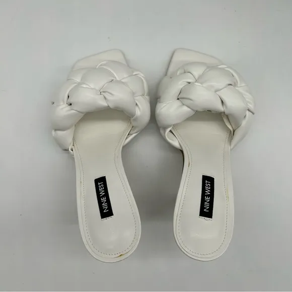 NINE WEST Women's Yoyo slip on Heeled Dress Sandals white faux leather size 7M